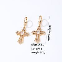 304 Stainless Steel Copper K Gold Plated Vintage Style Simple Style Plating Inlay Cross Zircon Earrings Necklace sku image 2