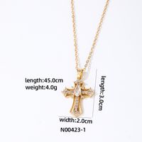 304 Stainless Steel Copper K Gold Plated Vintage Style Simple Style Plating Inlay Cross Zircon Earrings Necklace sku image 1