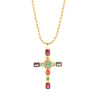 Hip-hop Simple Style Cross Copper 18k Gold Plated Zircon Pendant Necklace In Bulk main image 3