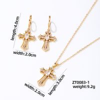 304 Stainless Steel Copper K Gold Plated Vintage Style Simple Style Plating Inlay Cross Zircon Earrings Necklace sku image 3