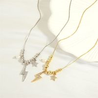 Retro Simple Style Pentagram Lightning Freshwater Pearl Copper Beaded Plating Inlay Zircon 18k Gold Plated Pendant Necklace main image 7