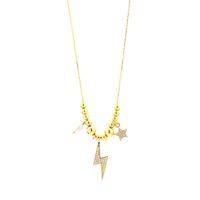 Retro Simple Style Pentagram Lightning Freshwater Pearl Copper Beaded Plating Inlay Zircon 18k Gold Plated Pendant Necklace main image 3