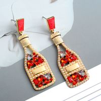 1 Pair Retro Luxurious Wine Bottle Plating Hollow Out Inlay Zinc Alloy Artificial Pearls Rhinestones Drop Earrings main image 7