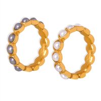 Elegant Lady Baroque Style Geometric Titanium Steel Plating Inlay Artificial Pearls 18k Gold Plated Rings main image 4