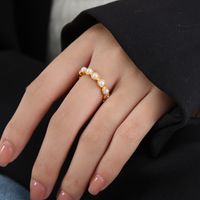 Elegant Lady Baroque Style Geometric Titanium Steel Plating Inlay Artificial Pearls 18k Gold Plated Rings main image 3