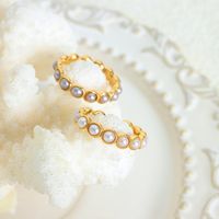 Elegante Dame Barock Stil Geometrische Titanstahl-beschichtung Inlay Künstliche Perlen 18k Vergoldete Ringe main image 6