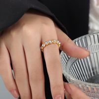 Elegant Lady Baroque Style Geometric Titanium Steel Plating Inlay Artificial Pearls 18k Gold Plated Rings sku image 5