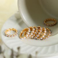 Elegante Dame Barock Stil Geometrische Titanstahl-beschichtung Inlay Künstliche Perlen 18k Vergoldete Ringe main image 5