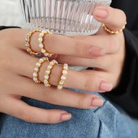 Elegant Lady Baroque Style Geometric Titanium Steel Plating Inlay Artificial Pearls 18k Gold Plated Rings main image 8