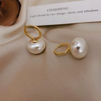 1 Pair Simple Style Round Inlay Alloy Pearl Drop Earrings sku image 1