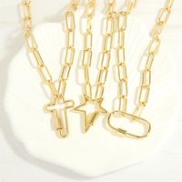 Hip Hop Einfacher Stil Pentagramm Kreuzen Oval Kupfer Überzug Inlay 18 Karat Vergoldet Halskette Mit Anhänger main image 1
