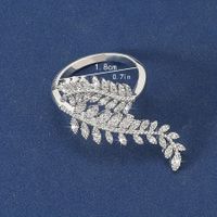 Ig Style Shiny Leaves Copper Plating Inlay Rhinestones Silver Plated Open Rings main image 2