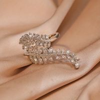 Ig Style Shiny Leaves Copper Plating Inlay Rhinestones Silver Plated Open Rings main image 3