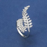 Ig Style Shiny Leaves Copper Plating Inlay Rhinestones Silver Plated Open Rings main image 4