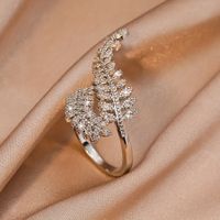 Ig Style Shiny Leaves Copper Plating Inlay Rhinestones Silver Plated Open Rings main image 5