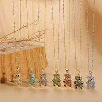 Cute Classic Style Streetwear Bear Copper Plating Inlay Zircon 14k Gold Plated Pendant Necklace main image 1