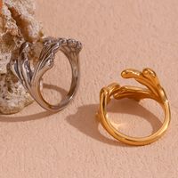 Retro Klassischer Stil Römischer Stil Einfarbig Rostfreier Stahl Überzug 18 Karat Vergoldet Offener Ring main image 3