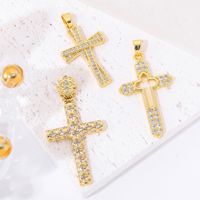 Classic Style Cross 18k Gold Plated White Gold Plated Zircon Copper Wholesale Charms main image 2