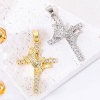 Classic Style Cross 18k Gold Plated White Gold Plated Zircon Copper Wholesale Charms main image 3