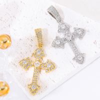 Classic Style Cross 18k Gold Plated White Gold Plated Zircon Copper Wholesale Charms main image 5