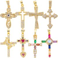 Classic Style Cross 18k Gold Plated White Gold Plated Zircon Copper Wholesale Charms main image 1