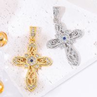 Classic Style Cross 18k Gold Plated White Gold Plated Zircon Copper Wholesale Charms main image 4