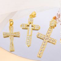 Classic Style Cross 18k Gold Plated White Gold Plated Zircon Copper Wholesale Charms main image 6