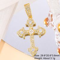 Classic Style Cross 18k Gold Plated White Gold Plated Zircon Copper Wholesale Charms sku image 6