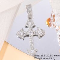 Classic Style Cross 18k Gold Plated White Gold Plated Zircon Copper Wholesale Charms sku image 7