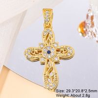 Classic Style Cross 18k Gold Plated White Gold Plated Zircon Copper Wholesale Charms sku image 4