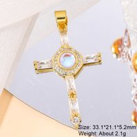 Classic Style Cross 18k Gold Plated White Gold Plated Zircon Copper Wholesale Charms sku image 9