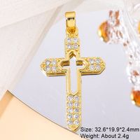 Classic Style Cross 18k Gold Plated White Gold Plated Zircon Copper Wholesale Charms sku image 3