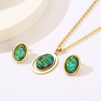 Stainless Steel 18K Gold Plated Casual Classical Simple Style Plating Inlay Round Oval Resin Rhinestones Earrings Necklace main image 9