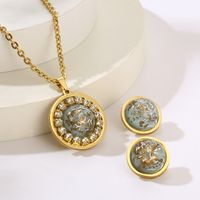 Stainless Steel 18K Gold Plated Casual Classical Simple Style Plating Inlay Round Oval Resin Rhinestones Earrings Necklace main image 7
