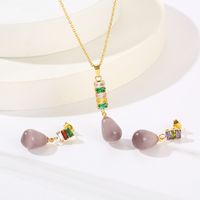 Stainless Steel 18K Gold Plated Casual Classical Simple Style Plating Inlay Round Oval Resin Rhinestones Earrings Necklace main image 5