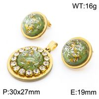 Stainless Steel 18K Gold Plated Casual Classical Simple Style Plating Inlay Round Oval Resin Rhinestones Earrings Necklace sku image 5