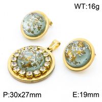 Stainless Steel 18K Gold Plated Casual Classical Simple Style Plating Inlay Round Oval Resin Rhinestones Earrings Necklace sku image 6