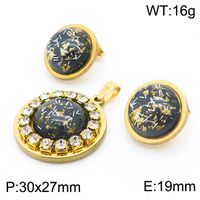 Stainless Steel 18K Gold Plated Casual Classical Simple Style Plating Inlay Round Oval Resin Rhinestones Earrings Necklace sku image 7