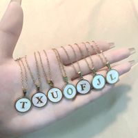 304 Stainless Steel Gold Plated Casual Simple Style Plating Inlay Round Letter Shell Pendant Necklace main image 2