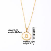 304 Stainless Steel Gold Plated Casual Simple Style Plating Inlay Round Letter Shell Pendant Necklace sku image 2