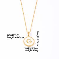 304 Stainless Steel Gold Plated Casual Simple Style Plating Inlay Round Letter Shell Pendant Necklace sku image 7