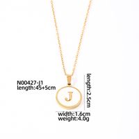 304 Stainless Steel Gold Plated Casual Simple Style Plating Inlay Round Letter Shell Pendant Necklace sku image 10