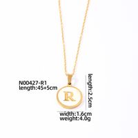 304 Stainless Steel Gold Plated Casual Simple Style Plating Inlay Round Letter Shell Pendant Necklace sku image 18