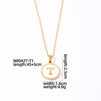304 Stainless Steel Gold Plated Casual Simple Style Plating Inlay Round Letter Shell Pendant Necklace sku image 20