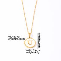 304 Stainless Steel Gold Plated Casual Simple Style Plating Inlay Round Letter Shell Pendant Necklace sku image 21