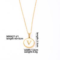 304 Stainless Steel Gold Plated Casual Simple Style Plating Inlay Round Letter Shell Pendant Necklace sku image 22