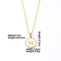 304 Stainless Steel Gold Plated Casual Simple Style Plating Inlay Round Letter Shell Pendant Necklace sku image 23