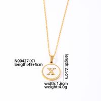 304 Stainless Steel Gold Plated Casual Simple Style Plating Inlay Round Letter Shell Pendant Necklace sku image 24