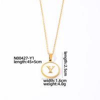 304 Stainless Steel Gold Plated Casual Simple Style Plating Inlay Round Letter Shell Pendant Necklace sku image 25