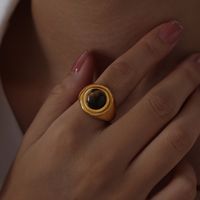 Vintage Style Luxurious Geometric Tiger Eye Titanium Steel Plating Inlay Artificial Gemstones Turquoise 18k Gold Plated Women's Rings sku image 9